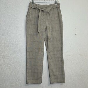 Joie Plaid Belted Trousers Size 4 Gray Check Dress Pants Work Office Chic Pocket